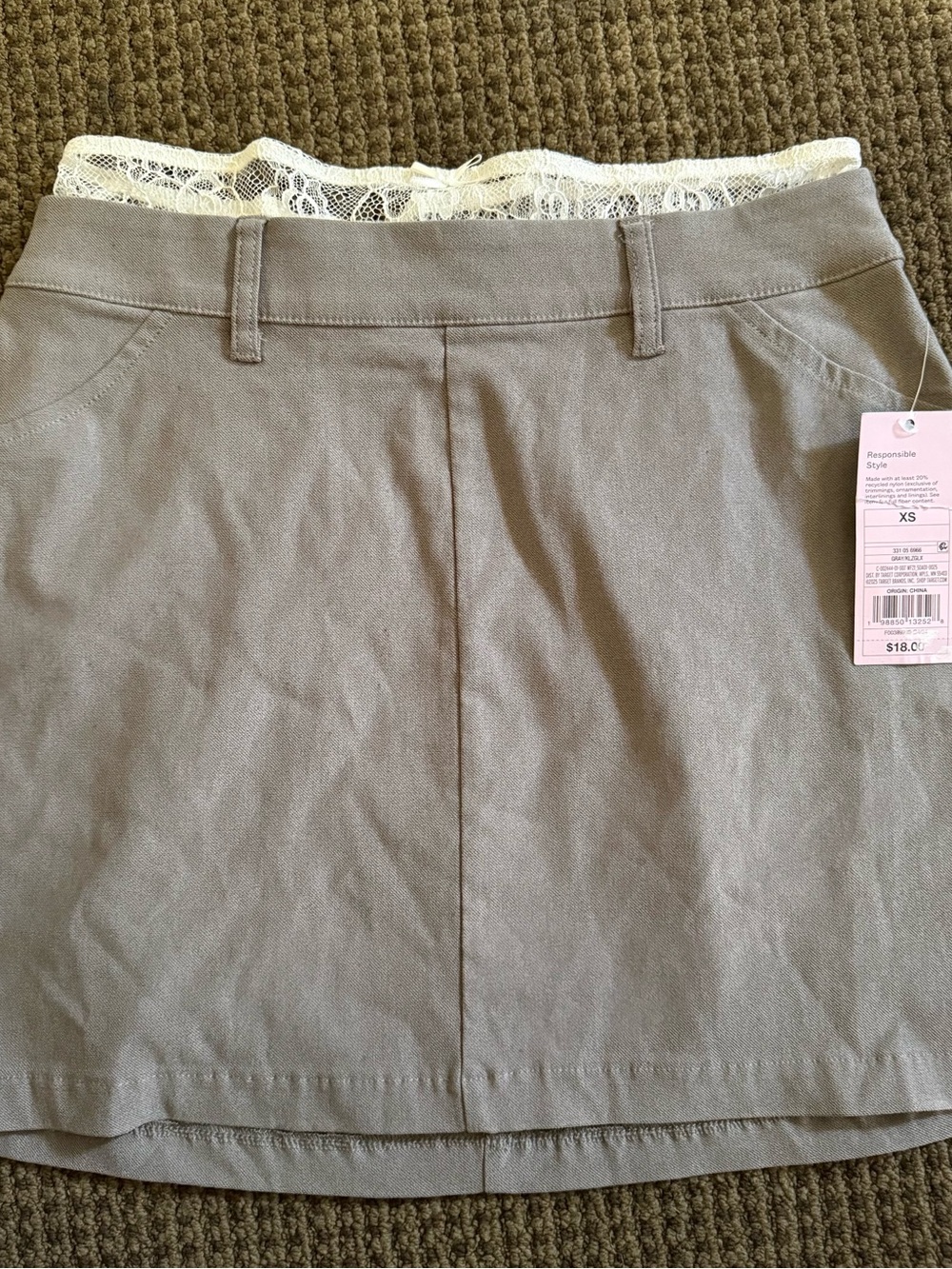 wild fable Taupe Mini Skirt with Cream Lace Waistband - Women's